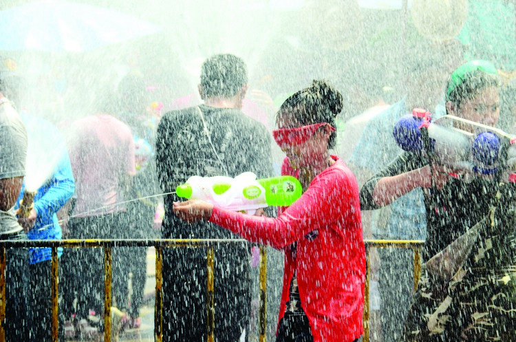 CHIANG MAI, THAILAND - APRIL 15 : People celebrating Songkran or