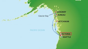维多利亚（Victoria）位于温哥华岛最南端。（点图放大）*此图为从西雅图出发路线图，仅供参考。