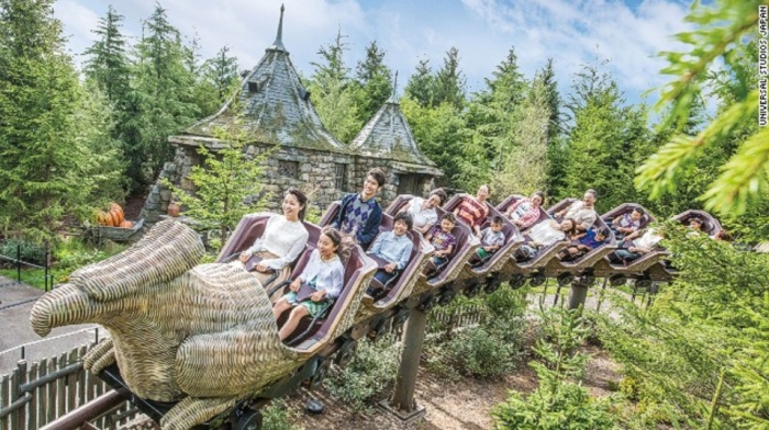  Universal Studios Japan's Harry Potter attraction has a "Flight of the Hippogriff" mini coaster. Guests climb into a Hippogriff -- a winged horse with an eagle head -- and go on a training flight. 