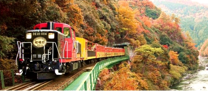 秋天了，到岚山嵯峨野坐上小火车，来个浪漫的红叶狩之旅吧！